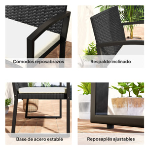 Banco de Jardín de Ratán Sintético de 2 Plazas Banco de Exterior con Cojín y Reposabrazos Carga 240 kg para Terraza Patio 103x58x78 cm Negro y Beige