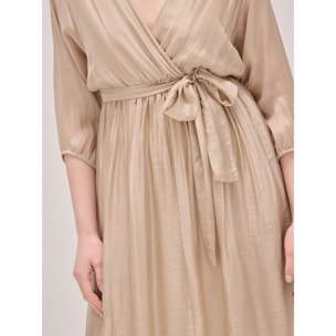 Oltre - Vestido corto cruzado en mezcla de seda - Beige