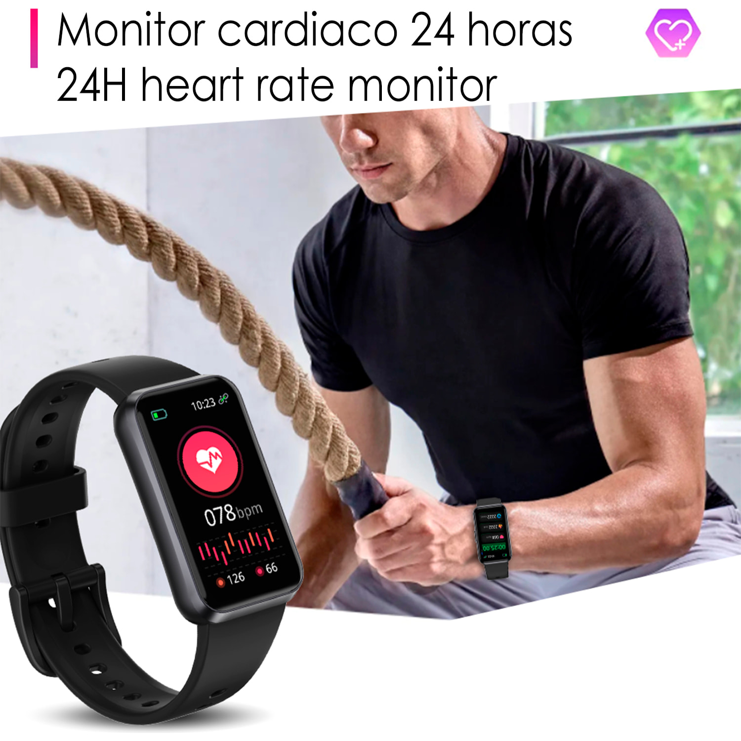 Brazalete inteligente T54B con monitor de tensión y O2. Varios modos deportivos, notificaciones de apps.