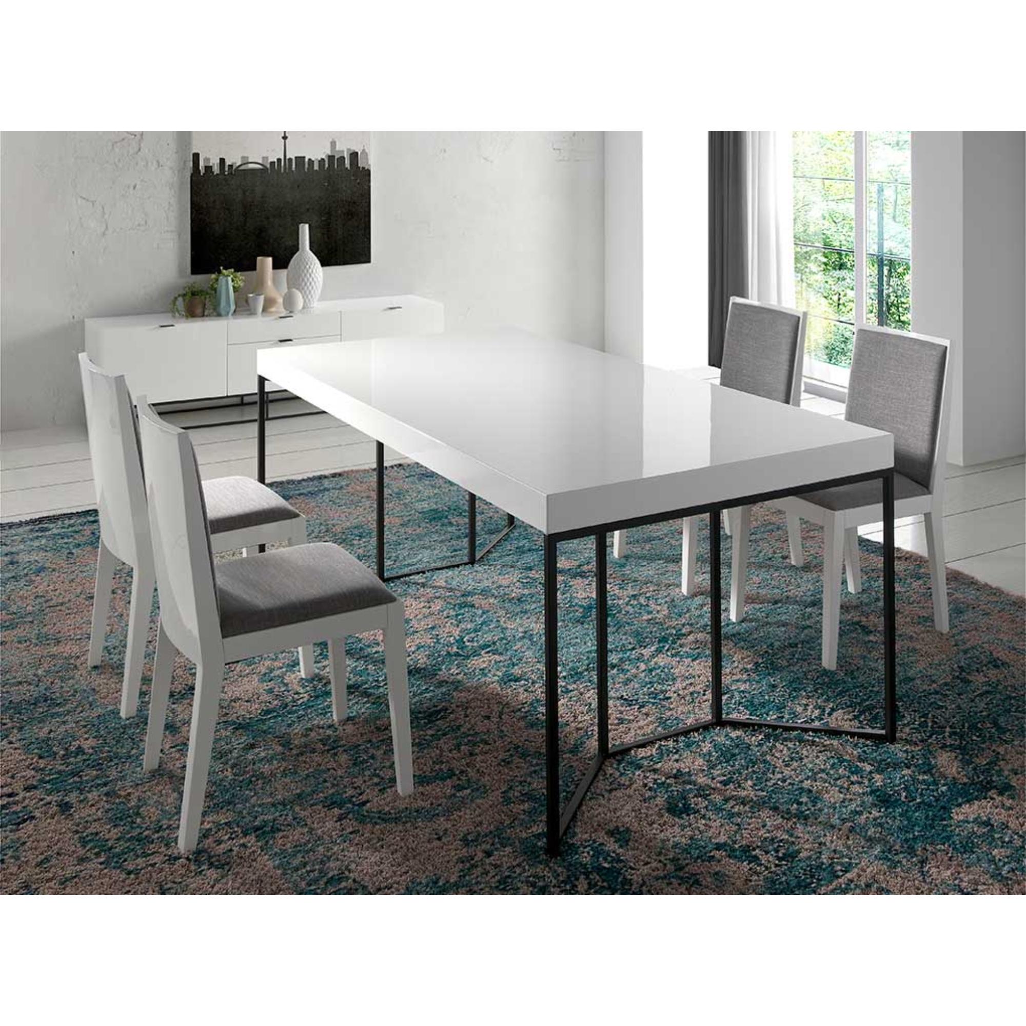 Mesa de comedor fija NEO - blanco brillo y negro - 200x95x75,5cm