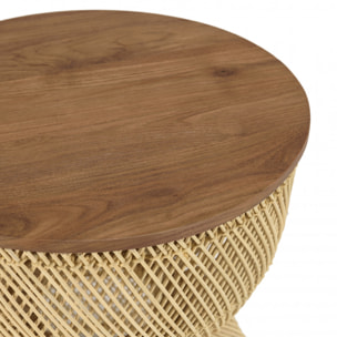 ALIDA - Table d'appoint en rotin beige plateau en bois teck recyclé