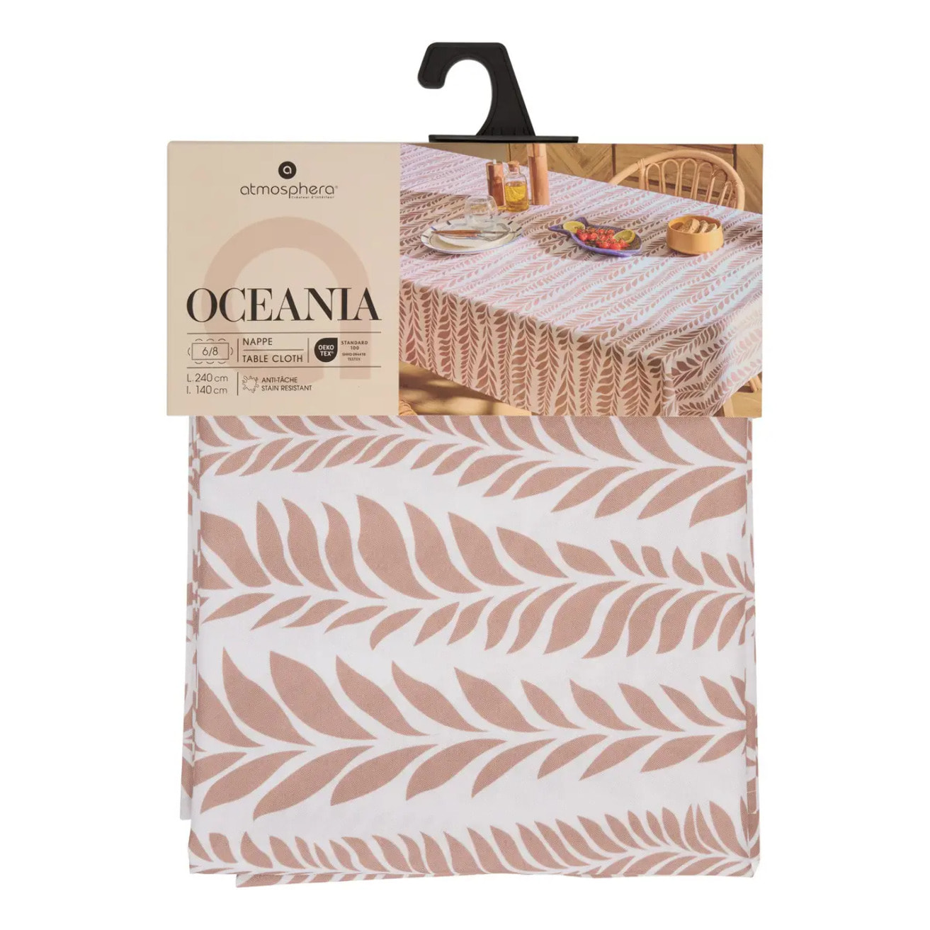 Nappe Oceania 240x140cm terracotta imprimé feuilles