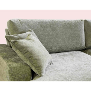 Pivoine - Canapé d'angle ouvert gauche 4 places convertible avec coffre en tissu texturé - Vert sauge
