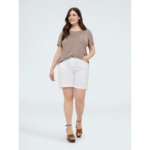 Fiorella Rubino - T-shirt in cotone con taschino in uncinetto e paillettes - Marrone