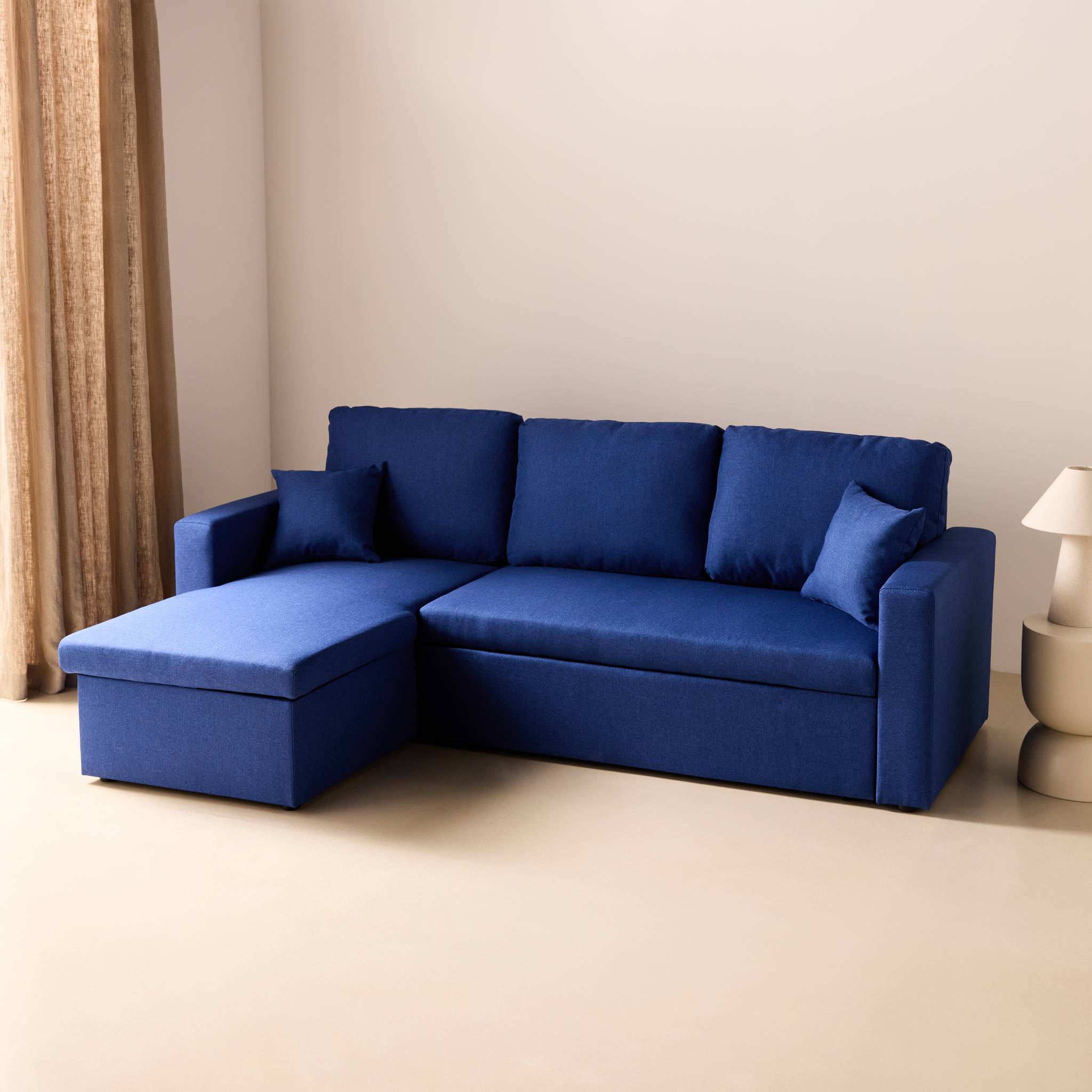 Canapé d'angle convertible réversible 3 places tissu avec coffre IDA