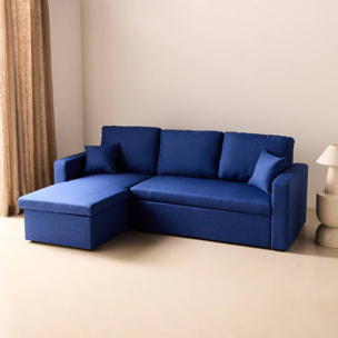 Canapé d'angle convertible réversible 3 places tissu avec coffre IDA
