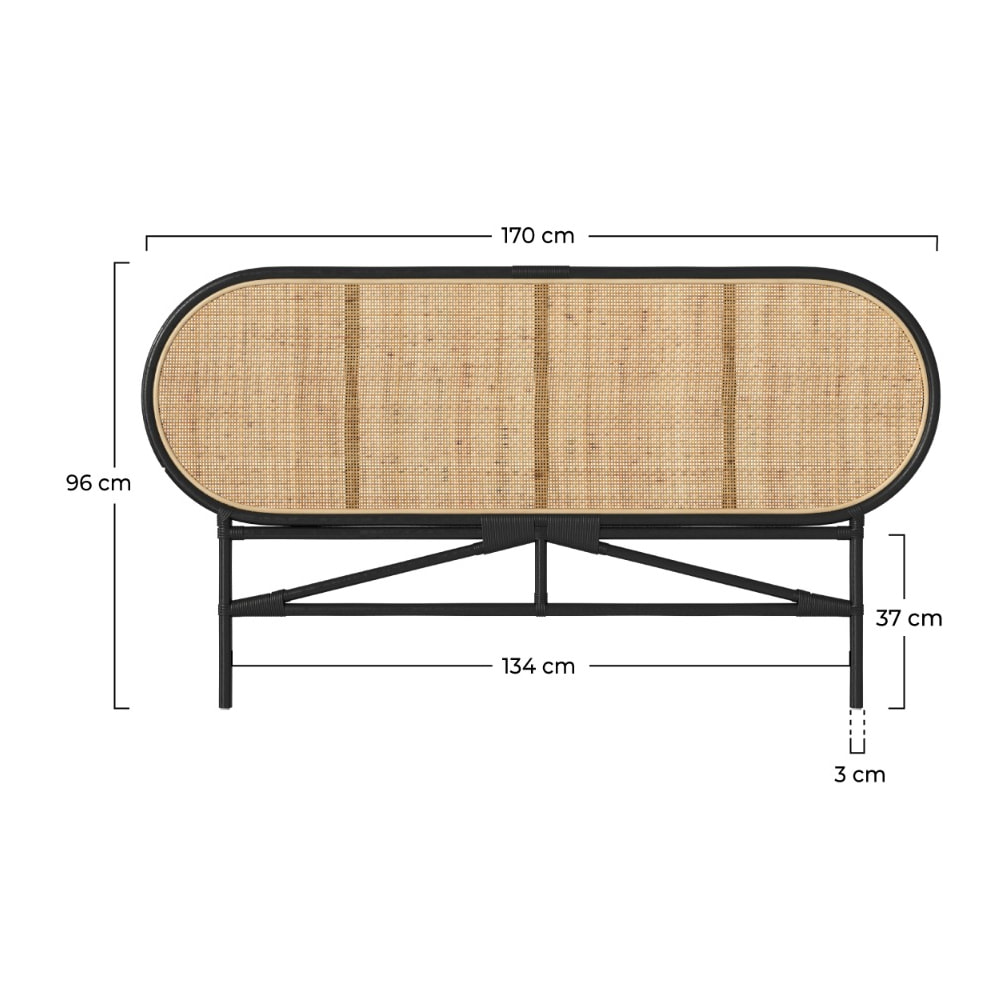 Tête de lit Navahino en rotin et noir 140 cm