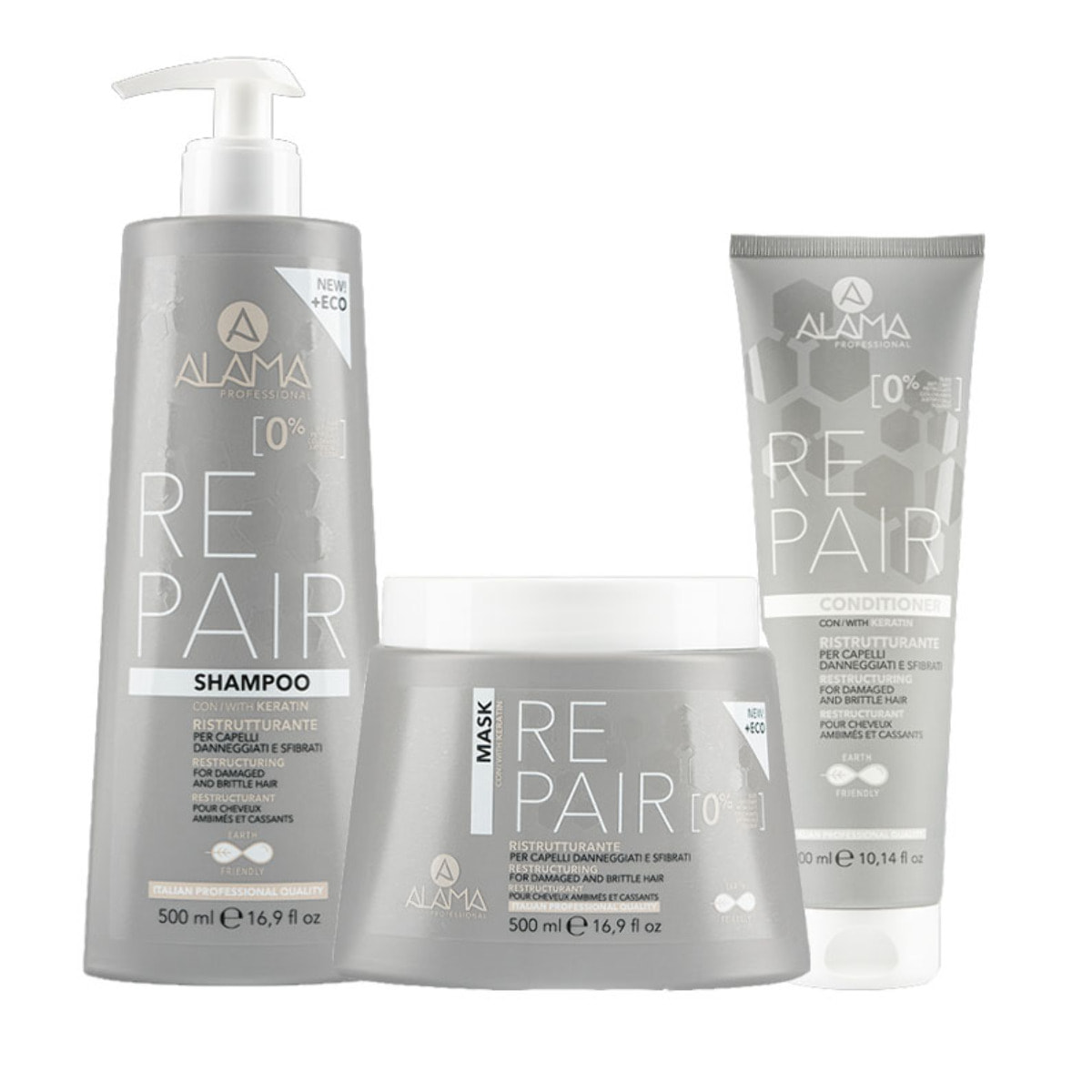 ALAMA Professional Kit Repair Shampoo 500ml + Mask 500ml + Conditioner 300ml