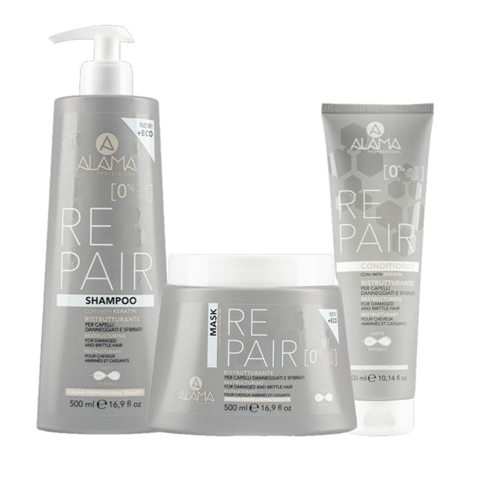 ALAMA Professional Kit Repair Shampoo 500ml + Mask 500ml + Conditioner 300ml