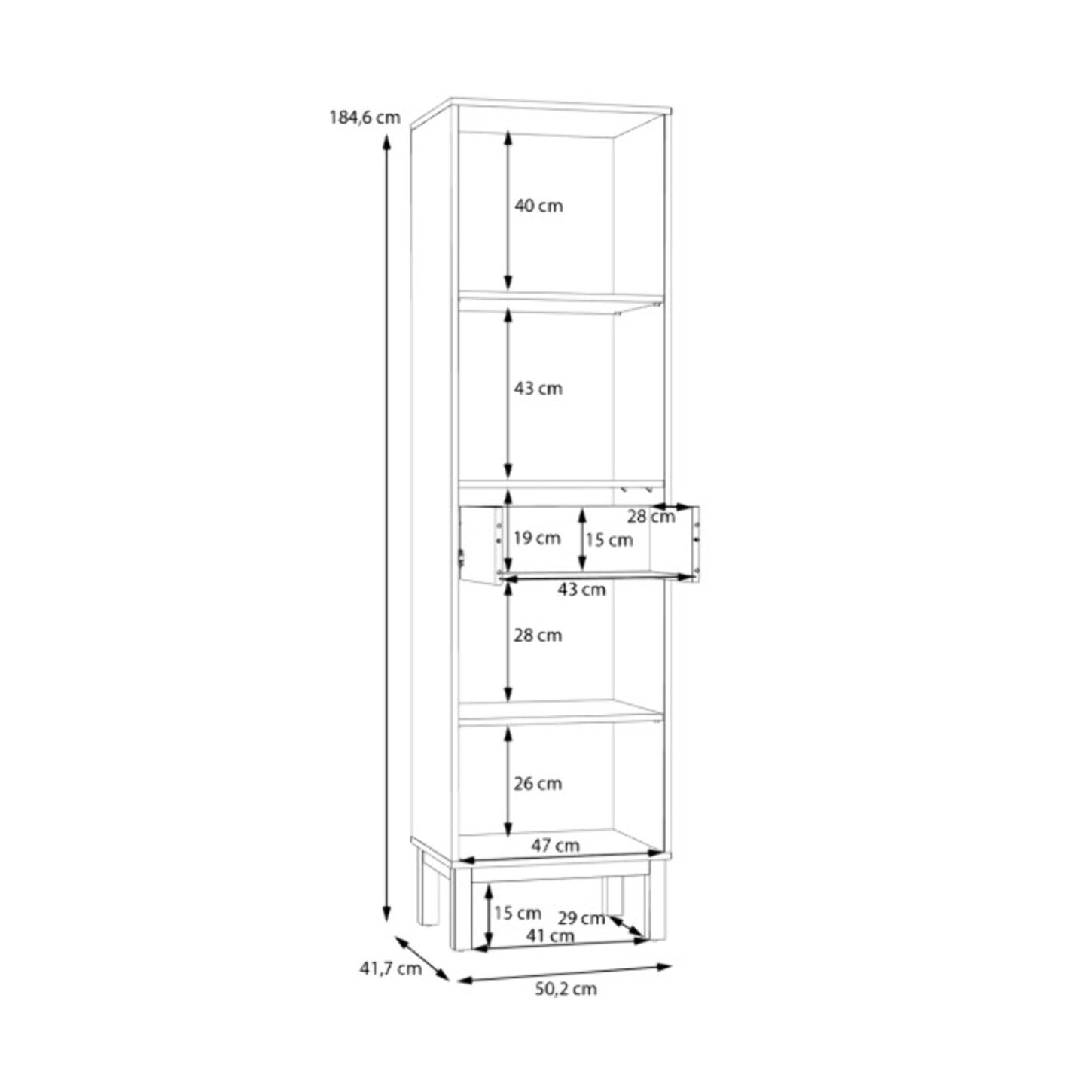 Colonne décor chêne et gris clair vitrée 185 cm 1 porte - PENNY