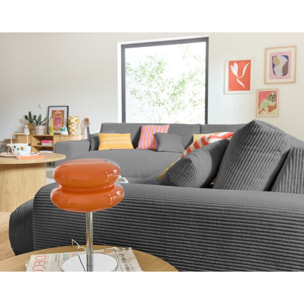 Garance - canapé modulable d'angle gauche - 8 places - en velours côtelé - Gris foncé