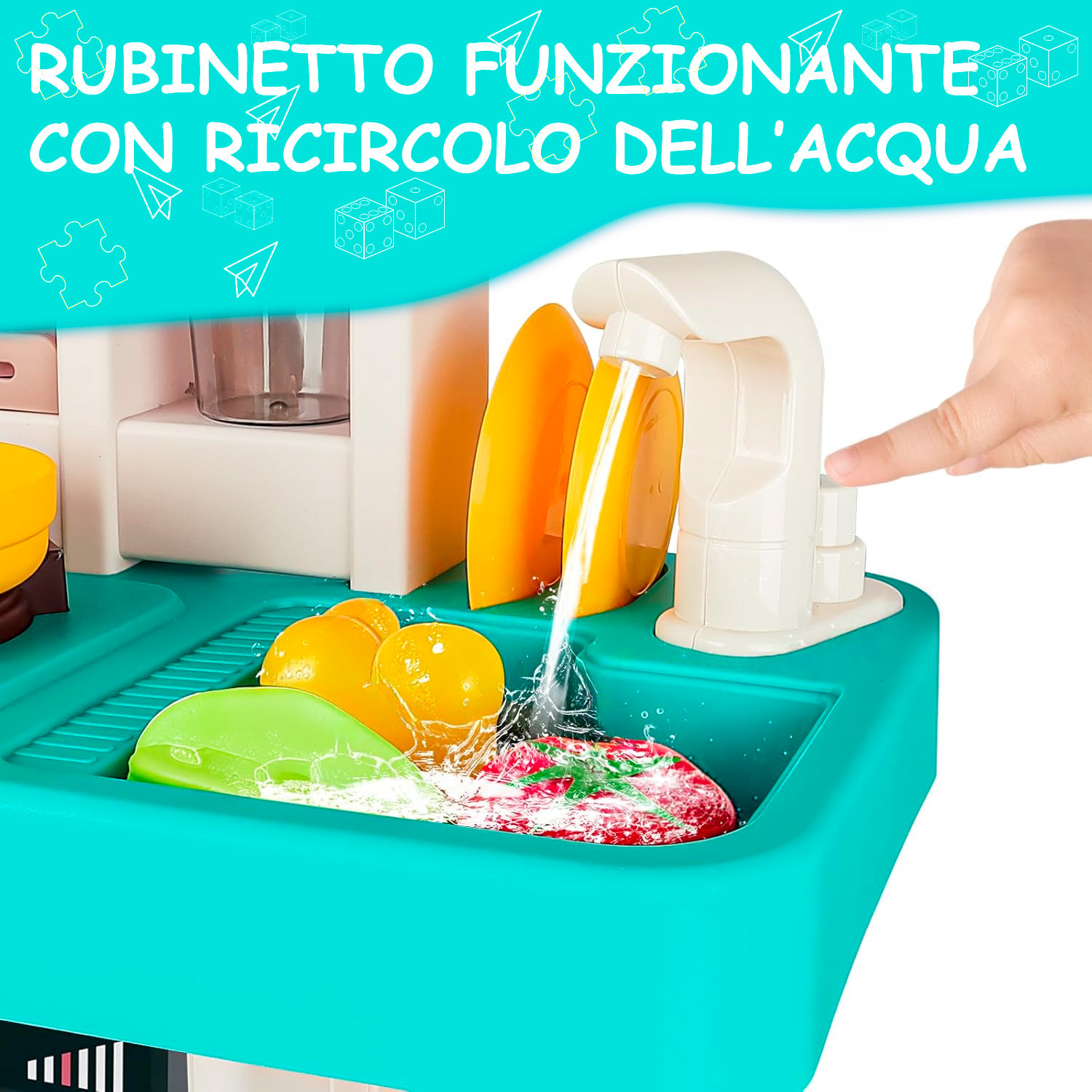 Cucina Giocattolo Bambini Con Luci E Suoni Realistici Rubinetto Con Riciclo Acqua Forno Fornelli Apribili 50 Accessori Gioco Educativo 3–8 Anni Verde
