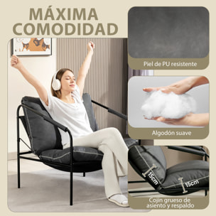 Butaca de Salón Moderna, Sillón de Lectura Tapizado en Cuero Sintético, Fundas de Cojines Extraíbles, Acolchado Grueso, Patas de Metal, para Dormitorio, Oficina, Gris Carbón