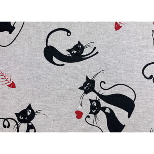 Tovaglia Cucina In Misto Cotone Made In Italy Disegno Cat Nero 140x140