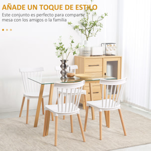 HOMCOM Juego de 4 Sillas de Comedor Estilo Nórdico Sillas de Cocina con Respaldo Alto Asiento de Polipropileno y Patas de Madera de Haya Carga 120 kg 43x52,5x83 cm Blanco