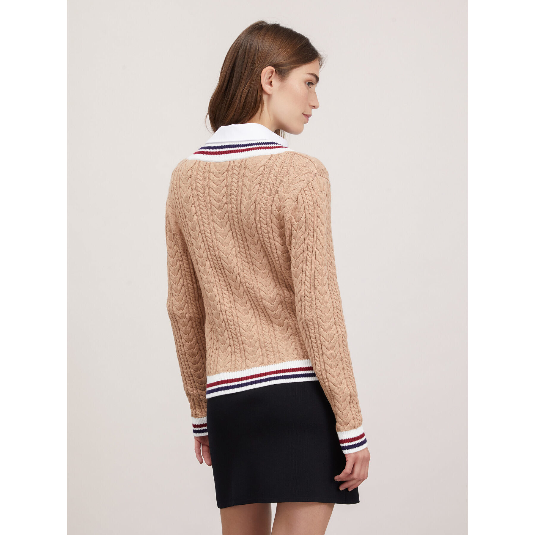 Motivi - Maglia pullover a trecce con bordi a righe - Beige