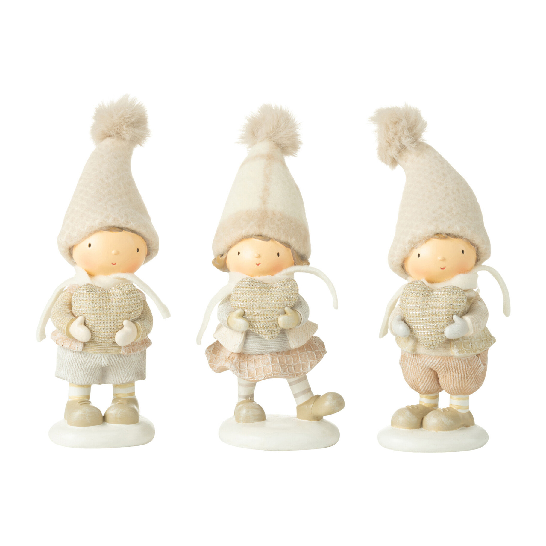 J-Line figurine Garçon + Fille Hiver Coeur - polyrésine - 3 pièces