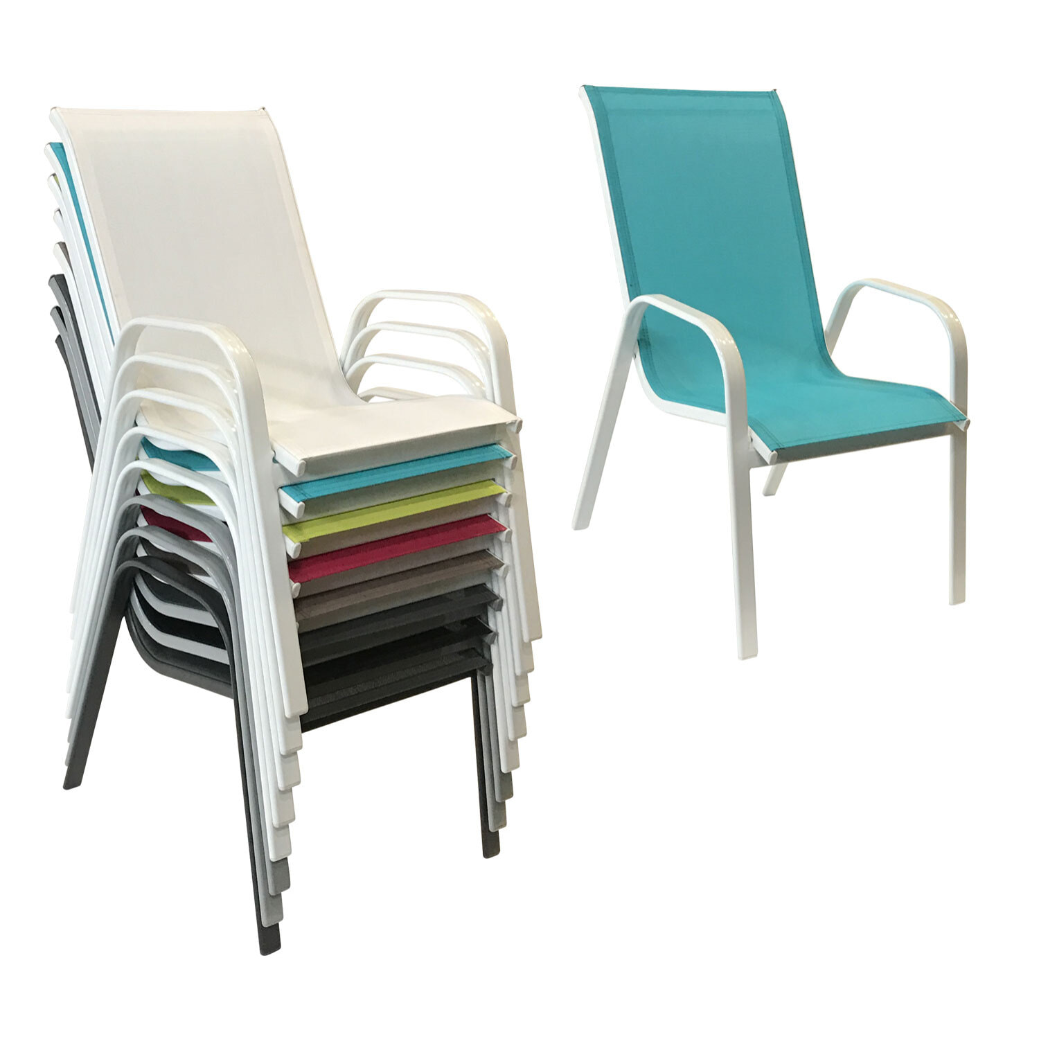 Lot de 6 chaises MARBELLA en textilène bleu - aluminium blanc