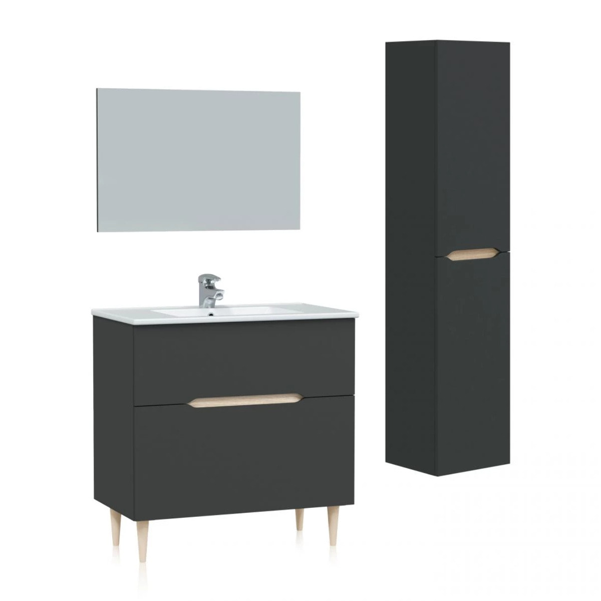 Pack de baño con lavabo y columna Opera 80 Antracita - Roble