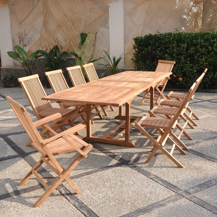 ADAGNA Salon de jardin teck 12 places table rectangulaire 8 chaises 2 fauteuils