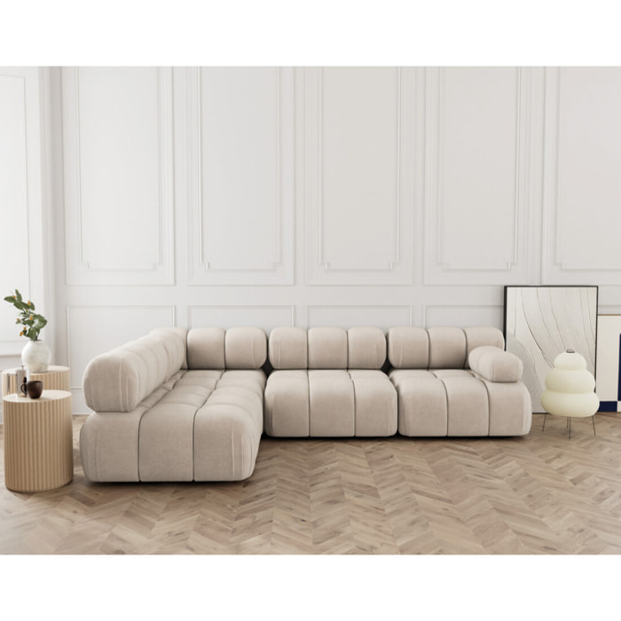 Ruby - canapé modulable d'angle gauche 5 places en velours texturé - Beige