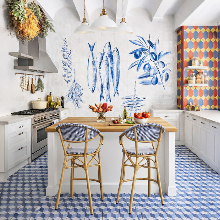 Lot de 2 fauteuils de bar en textilène bleu AMALFI