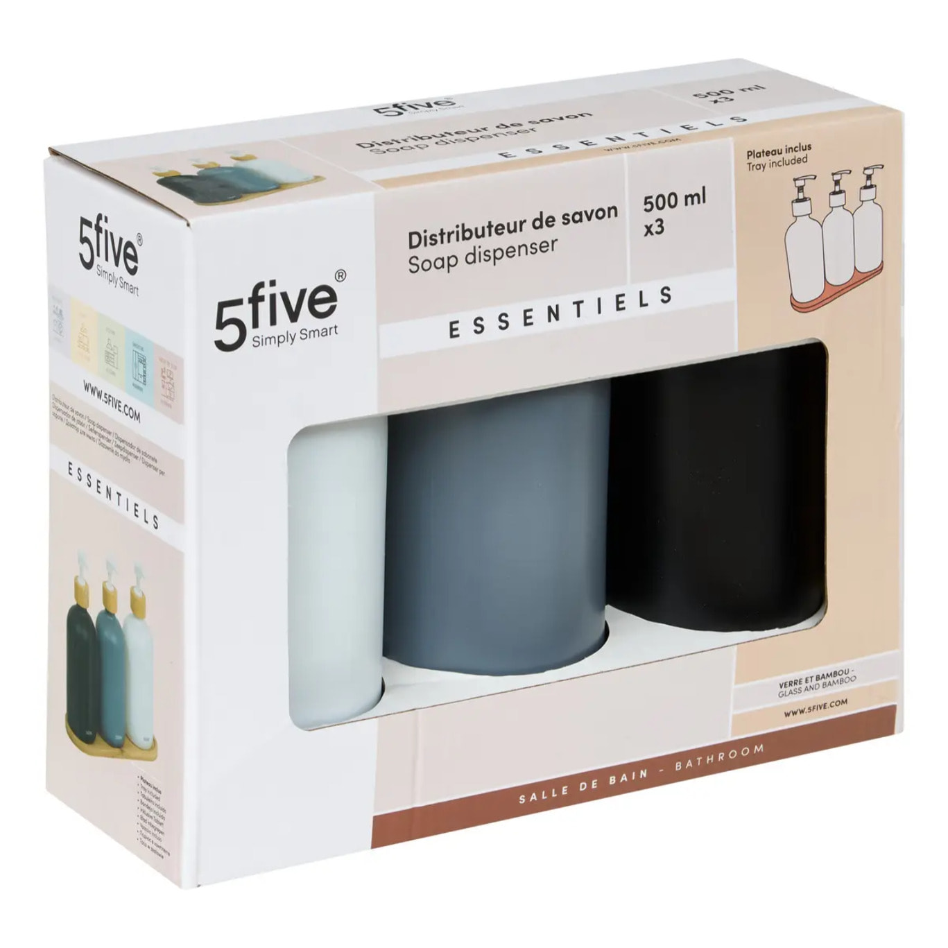 Lot de 3 distributeurs de savon 500 ml avec plateau bambou