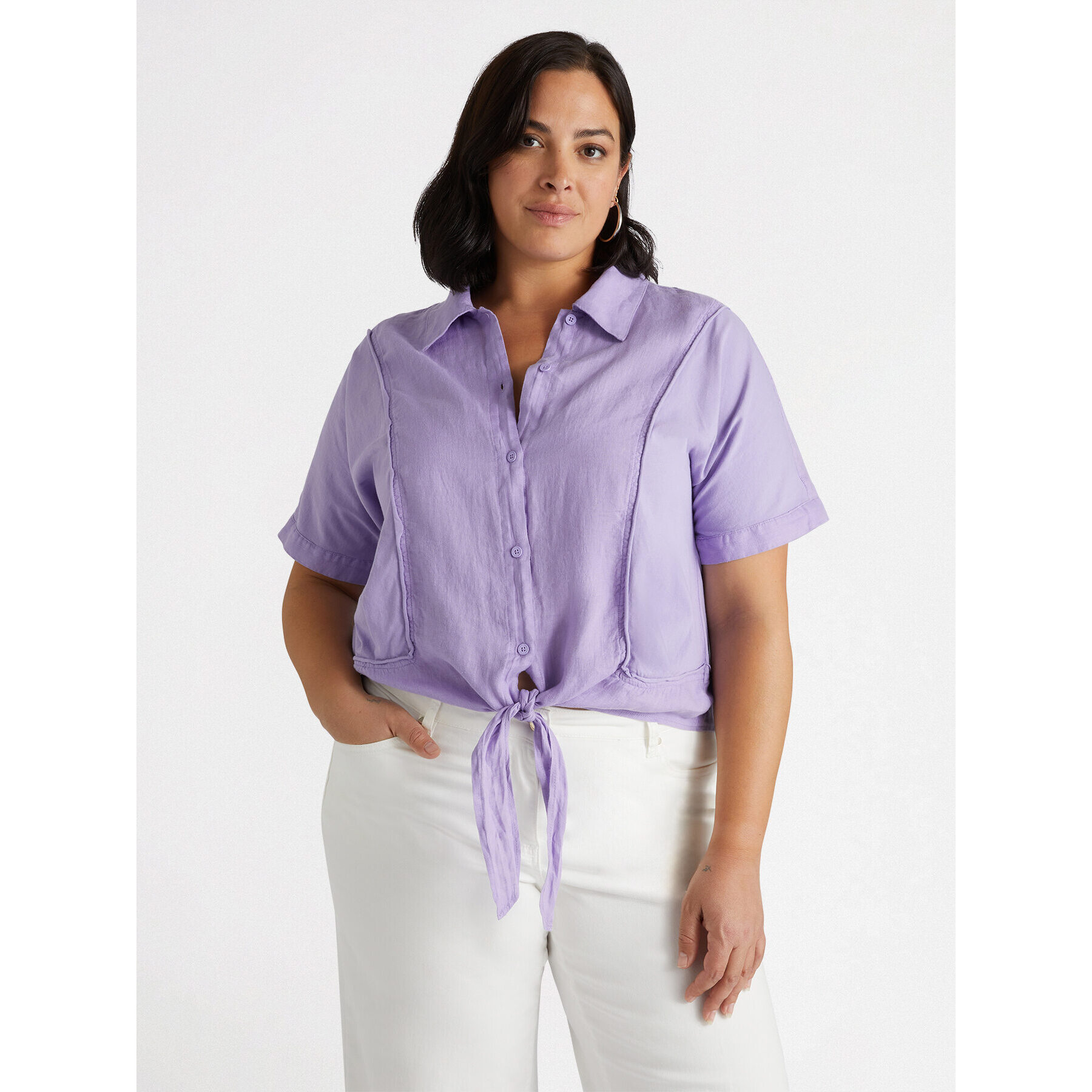 Fiorella Rubino - Camisa de lino con nudo en el bajo - Violeta