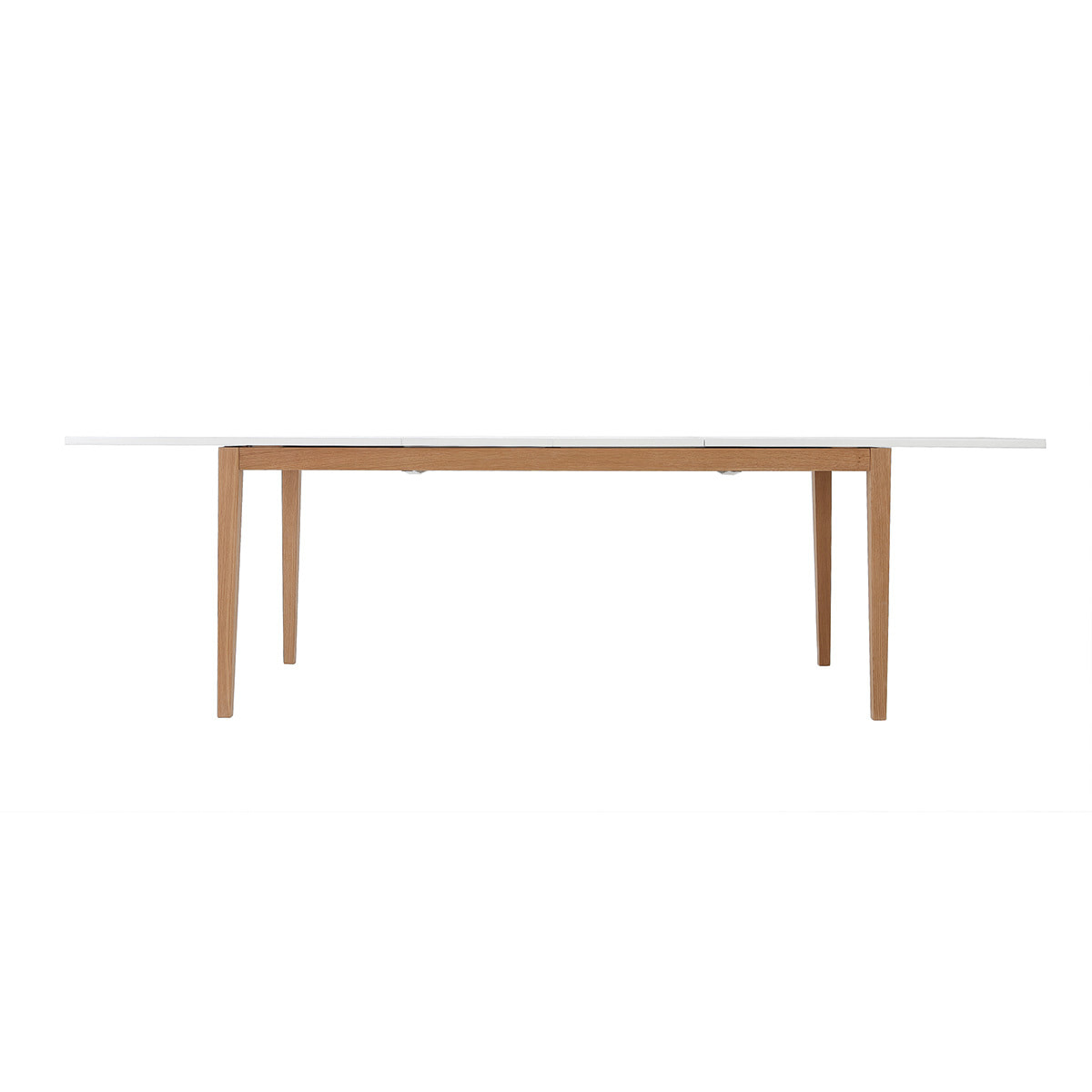 Table à manger scandinave extensible blanche pieds bois rectangulaire L180-260 cm DELAH