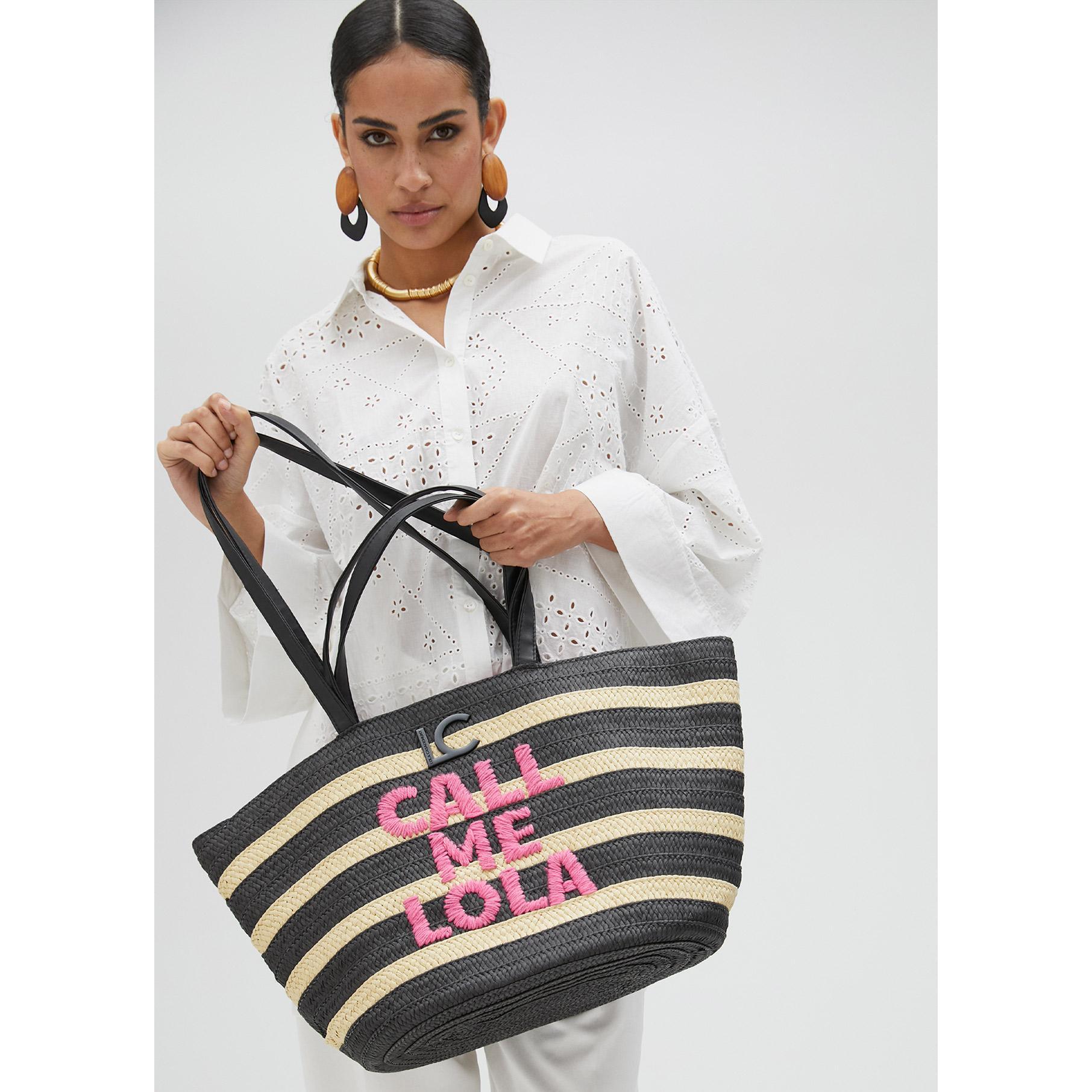 Borsa a cesta righe "Call me Lola"