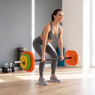 SPORTNOW Barra de Pesas 20 kg, Set de Pesas Ajustables con Barra de Acero de 140 cm, 6 Discos de 2x5kg, 2x2,5kg, 2x1,5kg, 2 Clips, Juego de Mancuernas para Entrenamiento de Fuerza en Casa Gimnasio