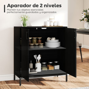 Aparador para Salón con 2 Puertas, Aparador de Cocina Moderno, Estante Ajustable y Base Elevada, para Comedor, Pasillo, Dormitorio, 80x40x90 cm, Negro
