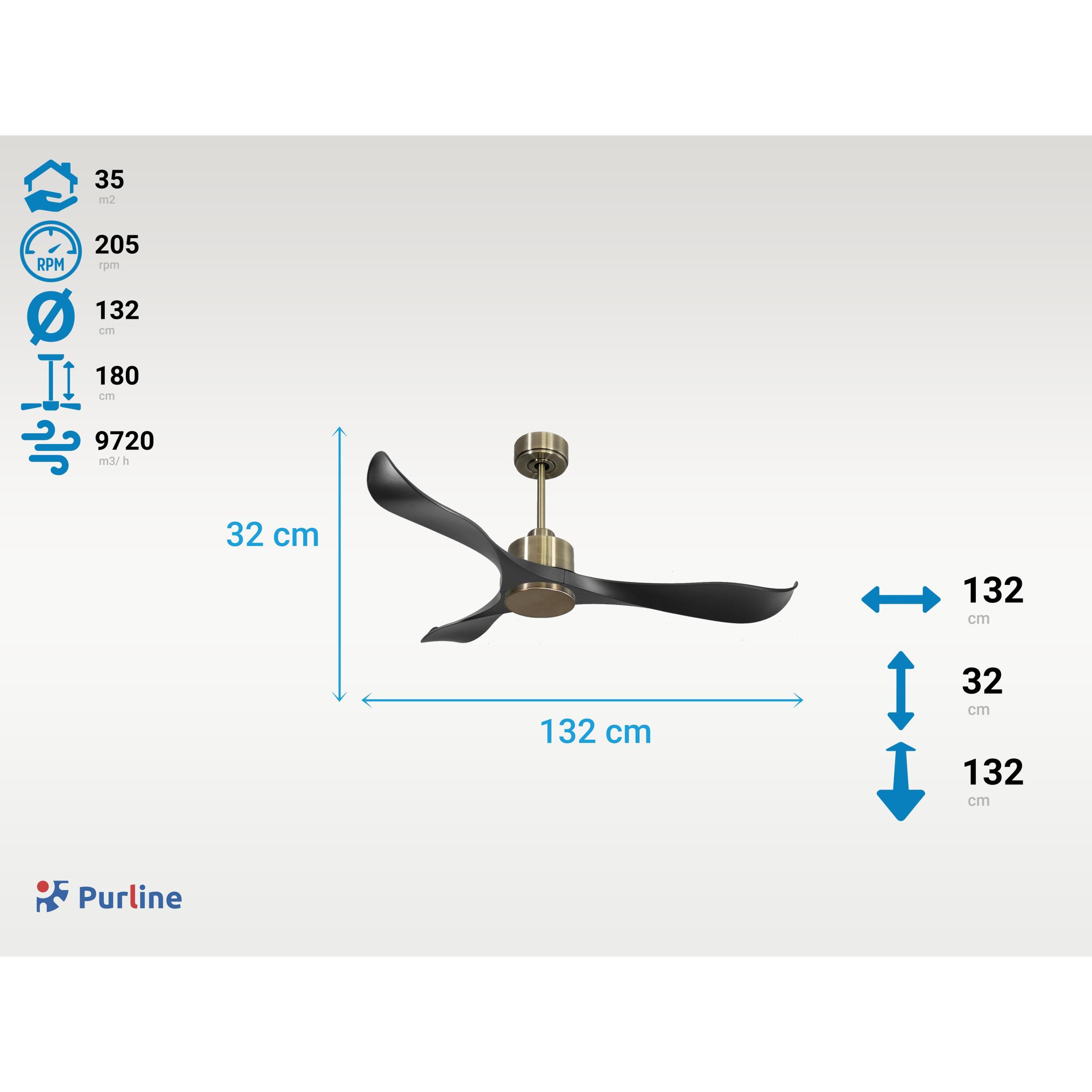 Ventilateur de plafond Réversible  Thermostat Wifi Moteur à courant continu Toits en pente Télécommande Adaptateur 2/3 Lames Hypersilence Mémoire