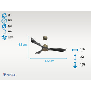 Ventilateur de plafond Réversible  Thermostat Wifi Moteur à courant continu Toits en pente Télécommande Adaptateur 2/3 Lames Hypersilence Mémoire