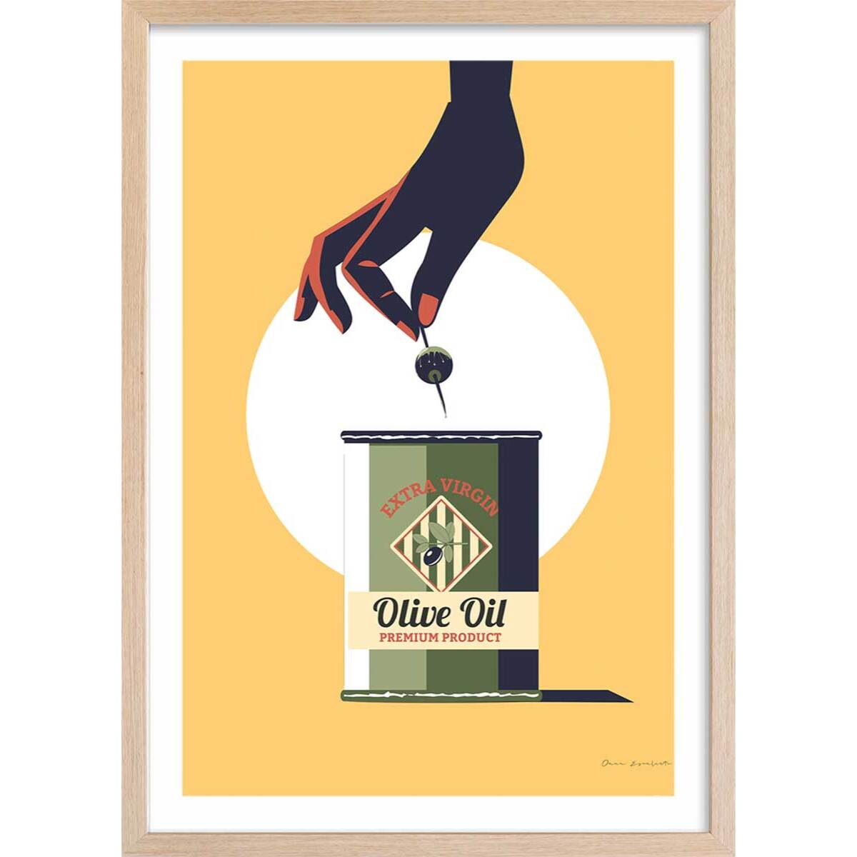 Affiche cuisine Huile d'olive extra Affiche + cadre en bois - Chêne