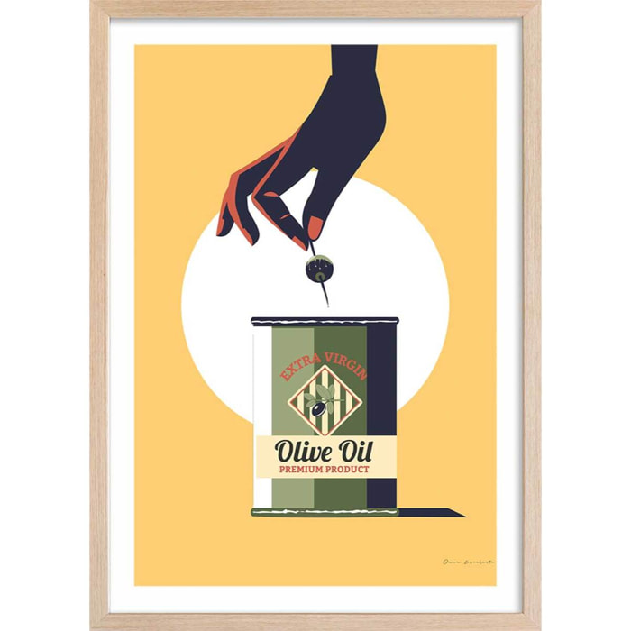 Affiche cuisine Huile d'olive extra Affiche + cadre en bois - Chêne