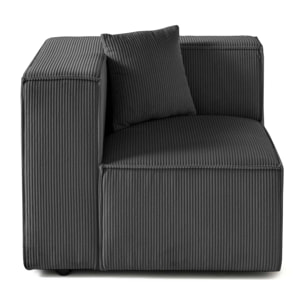 Arty - module d'assise gauche - en velours côtelé - Gris foncé