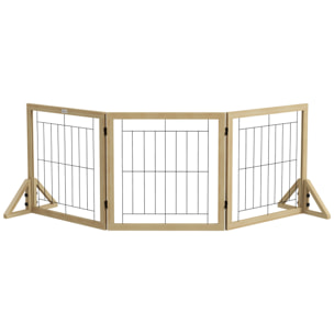 Barrera para Perros de Madera Valla para Mascotas Plegable de 3 Paneles con Plegado Bidireccional y Patas de Apoyo Triangulares para Puerta Pasillo Escalera 210x44x70 cm Madera Natural