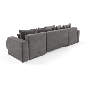 GLORIA - Canapé panoramique 6 places en tissu gris foncé
