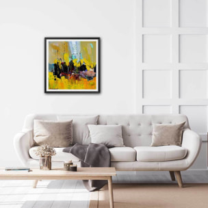 Affiche abstraite jaune et profondeur abyssale Affiche + cadre en bois - Noir