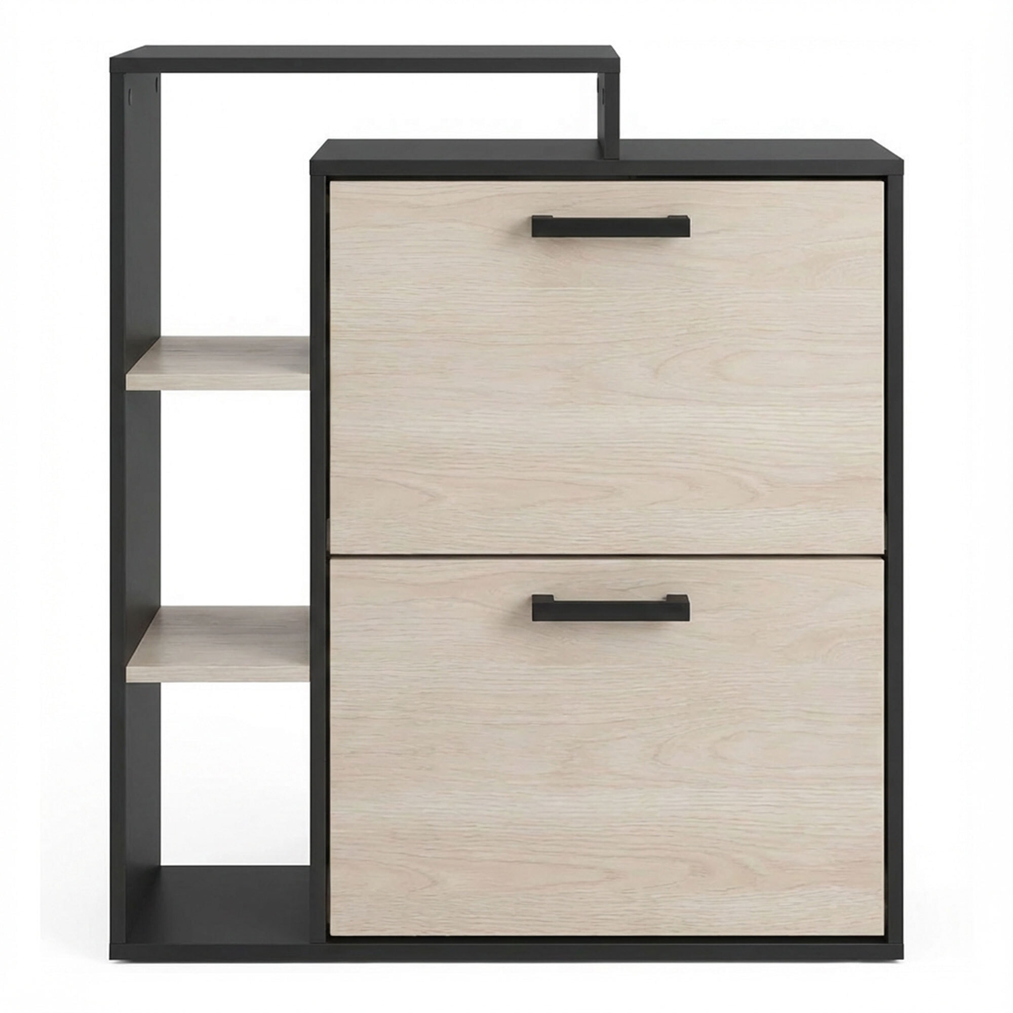 Sena - Scarpiera Salvaspazio 2 Ante 80x90x24,5 cm 12 Paia con Mensole e Ripiano Svuotatasche in Legno Nero