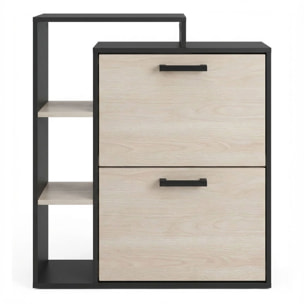 Sena - Scarpiera Salvaspazio 2 Ante 80x90x24,5 cm 12 Paia con Mensole e Ripiano Svuotatasche in Legno Nero