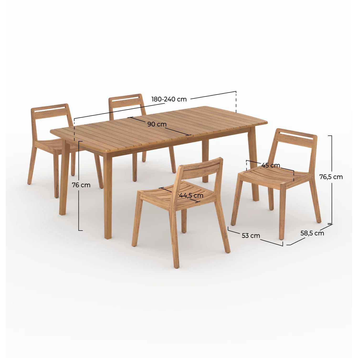 Table extensible et chaises de jardin en bois 4 personnes - Alona