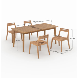Table extensible et chaises de jardin en bois 4 personnes - Alona