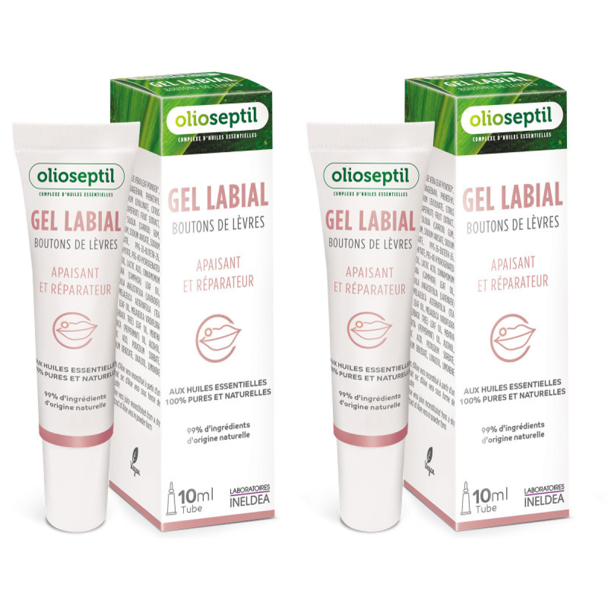 OLIOSEPTIL - Gel labial - Aux huiles essentielles 100% pures et naturelles - Apaisant et réparateur - Vegan - Lot de 2 Tubes 10ml