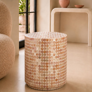 Table d'appoint cylindrique en coquille de capiz rose SOLNA