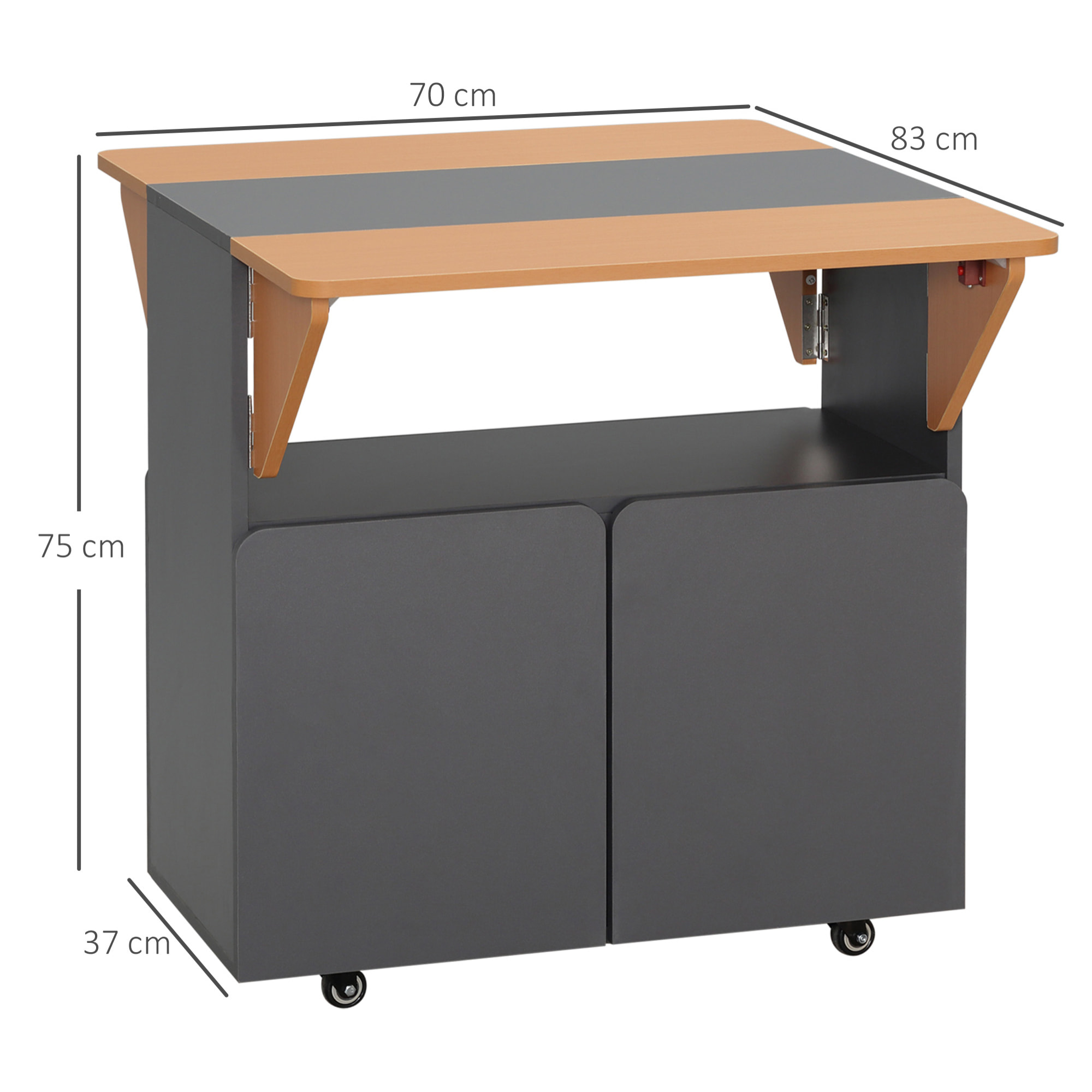 HOMCOM Tavolo Pieghevole Salvaspazio per 4 Persone max con 4 Ruote, Ripiano Nascosto e Armadietto con Ante, 70x83x75 cm