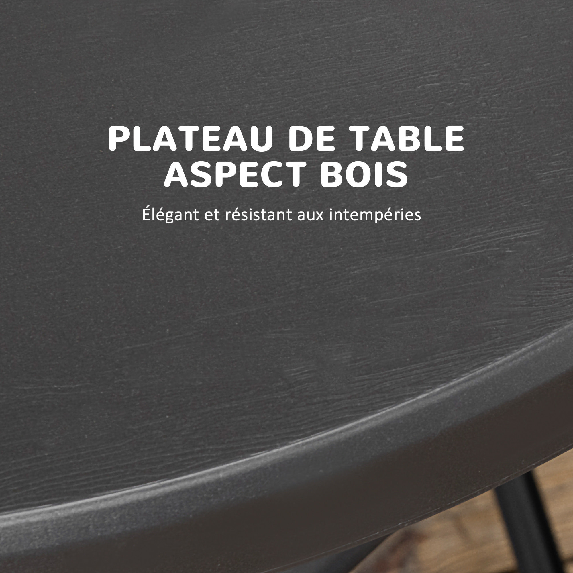 Table de jardin pliable 4 personnes table ronde pliante Ø 80 cm acier époxy plateau HDPE aspect bois gris