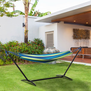 Hamaca con Soporte 298x117 cm Hamaca de Camping con Bolsa de Transporte Portátil Altura Ajustable Carga 120 kg para Patio Terraza Raya Verde