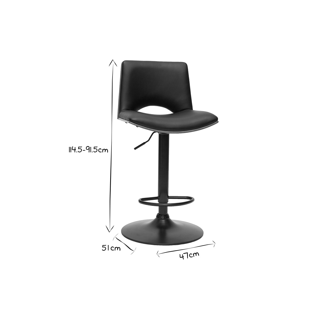 Tabouret de bar design réglable noir et bois foncé PANACH